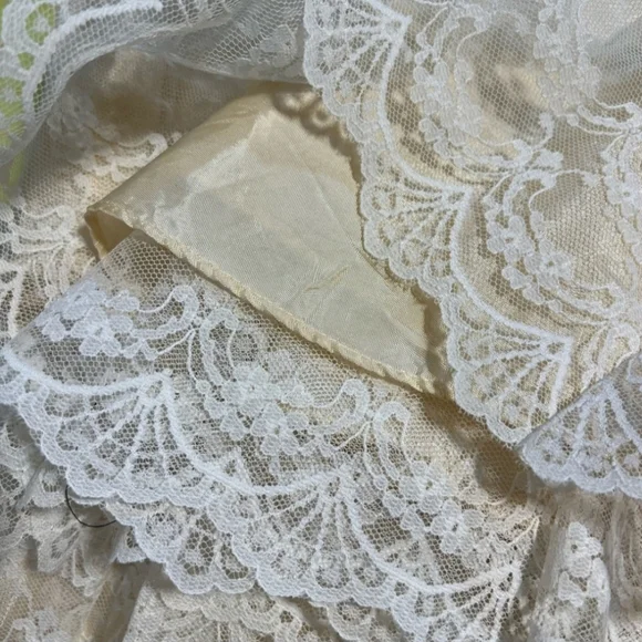 VINTAGE 70s wedding dress prairie bridal‎ gown flouncy ruffle lace long sleeve - Picture 10 of 16